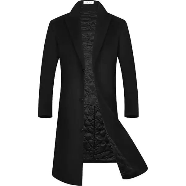 APTRO Men's Full Length Button-Front Fitted Cut Wool Fabric Overcoat Jacket, Winter Wind-Resistant Trench Coat