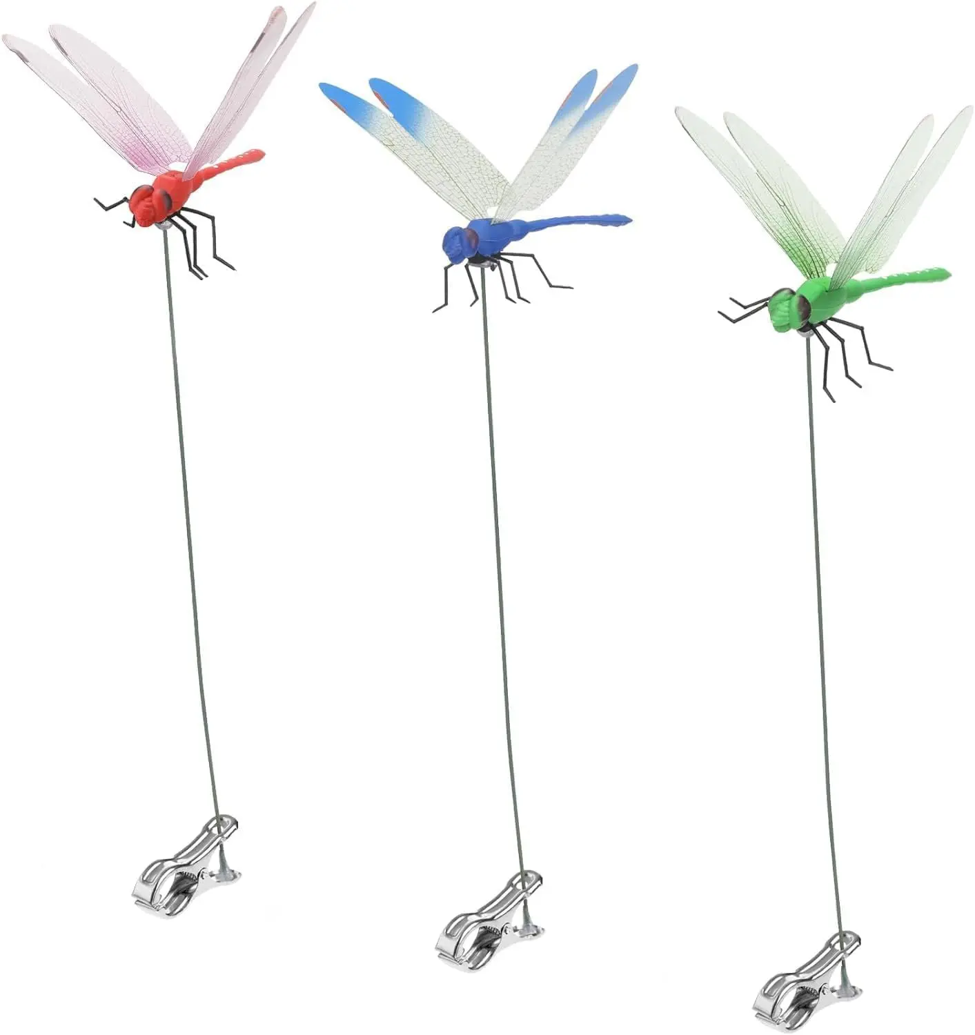3D Dragonfly Garden Stakes with Clip - Multi-Pest Deterrent for Deer & Birds - Indoor Outdoor Specialty Garden Tool Decoration Decor