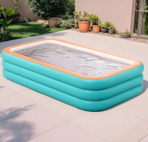 3-Layer Inflatable Waterproof Pool Cover, Thick PVC Blow Up Pool for Family, Durable Water-Resistant Pool for Backyard Summer Use, Cyan Orange