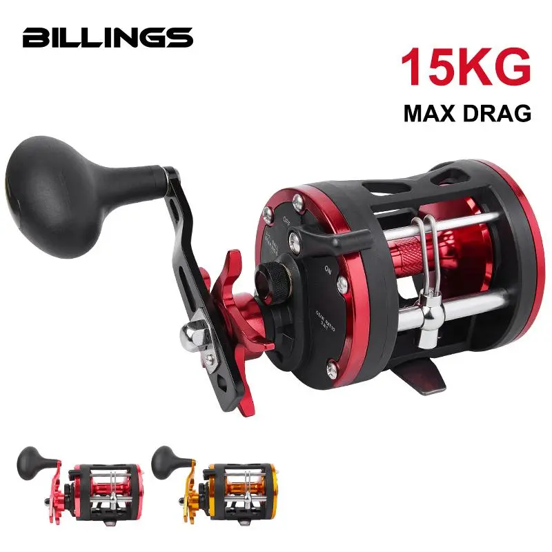 BILLINGS LDT Trolling Drum Fishing Reel, Baitcasting Reel with 3.8:1 Gear Ratio, 33LB Max Drag 3+1 Ball Bearings Metal Powerful Drag Fishing Reel for Saltwater & Freshwater, Fishing Accessories, Fishing Supplies, Fishing Tackle, Fishing Equipment