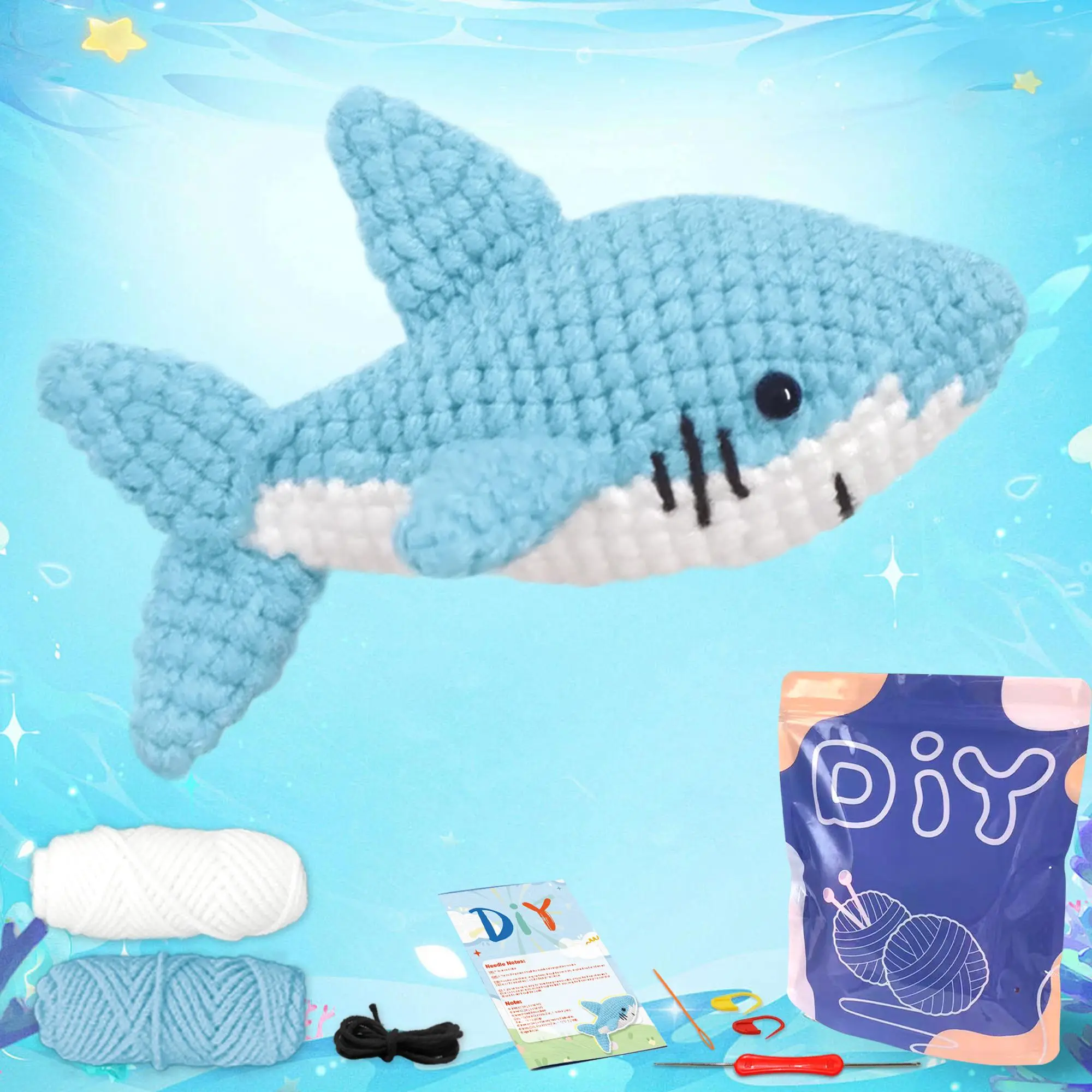 1PC Shark Crochet Set, Cute Animal DIY Knitting Set, Handmade Crafts, Perfect for Beginners with Step-by-Step Video Tutorial, Complete Knitting Tools for Family Crafting Fun(Accessories In Random), Crochet Items