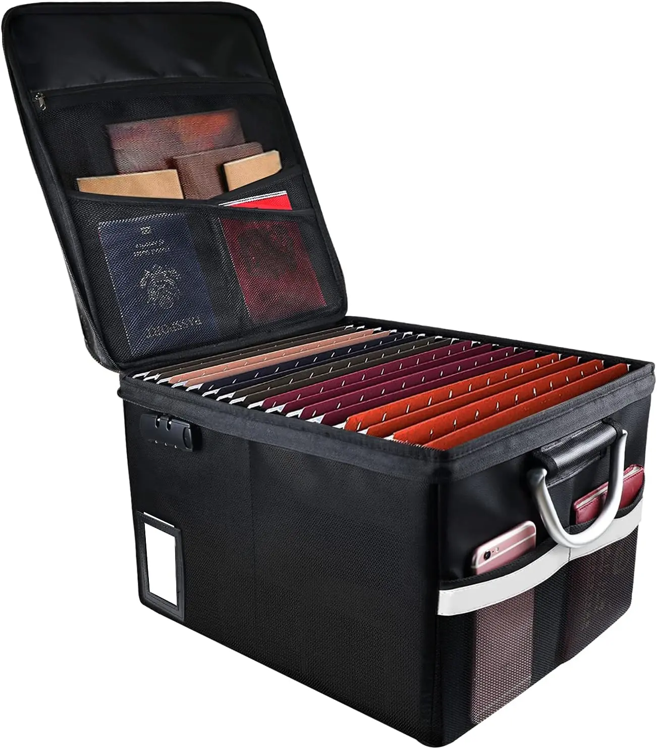 Fireproof Document File Organizer Box, Fireproof Storage Filing Cabinet Box with Lock, Portable Office Safe Box for Hanging Letter/Legal Folder