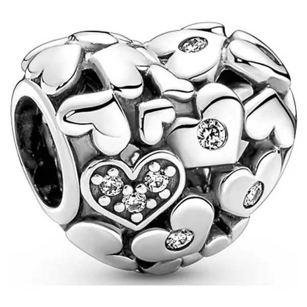 Pandora Sparkling Openwork Heart Charm 791061C01 - 925 Real Silver Romantic Heart Motif Charm with Round CZ Stones, Adult Fashion Accessory, Anniversary Collectible