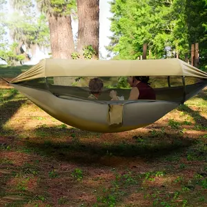Ultimate Outdoor Double Hammock with Mosquito Net - Heavy-Duty Nylon Portable Hammock with Stand, Easy Assembly Spacious Camping Hammock, Lightweight Durable for Family, Travel, Backyard, Forest & Outdoor Adventures