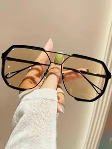 1 pair of 2026 trendy flat-top frame sunglasses, suitable for women's stylish aviator design, exclusive trendy style for men, travel essentials, suitable for driving and back-to-school season, retro 80s style, provides UV protection