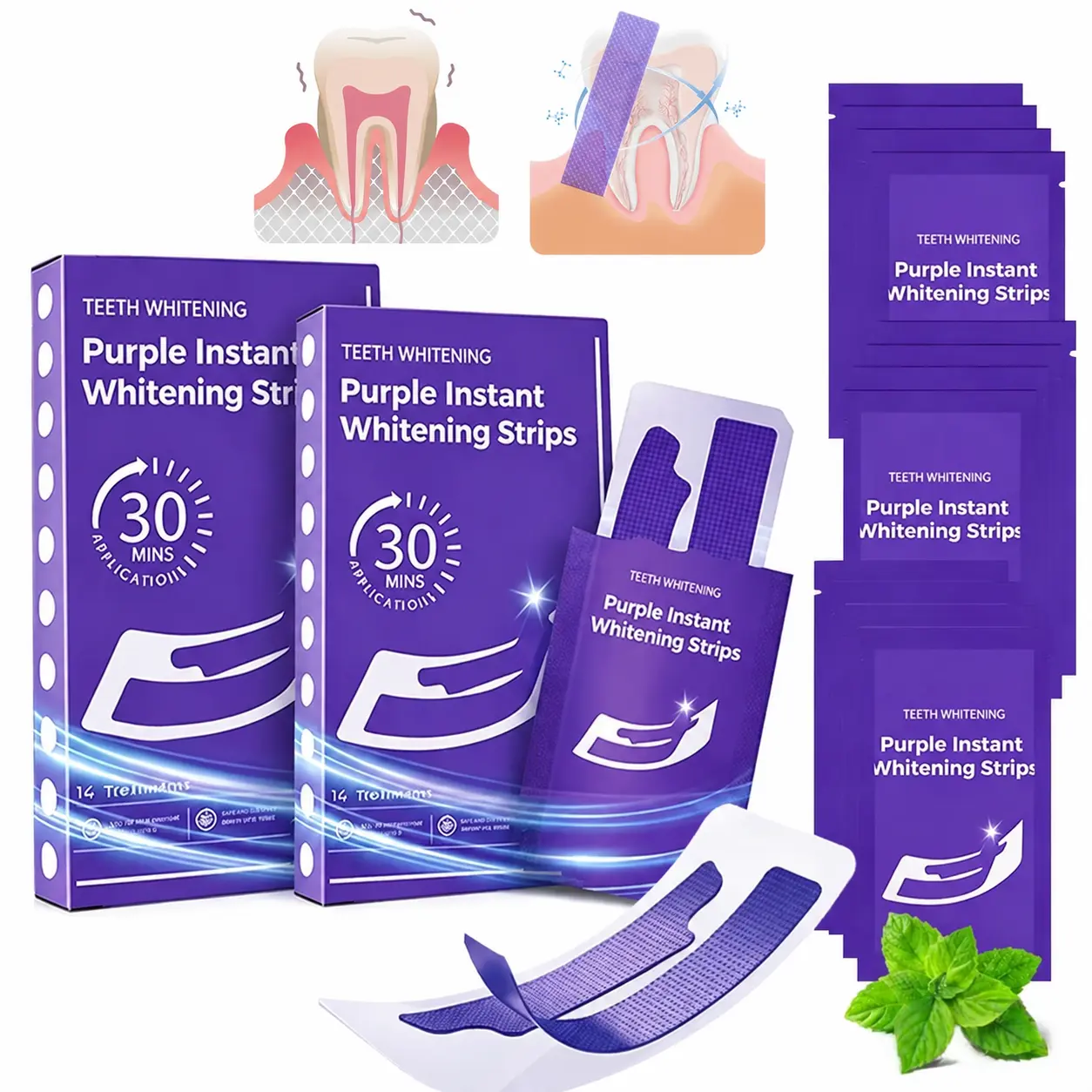 Teeth Whitening Strips Peroxide Free Purple Whitening Strips 28 Count 14 Treatments Enamel Safe for Sensitive Teeth Whitening Kit Remove Yellow Stains Coffee Wine Smoking Stains Teeth Whitener Strips for a Brighter Smile