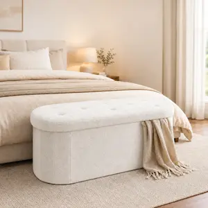30/43 Inch Bedroom Storage Ottoman Bench, Soft Teddy Fabric End-of-Bed Bench, Foldable Storage Chest for Bedroom, Dorm, Black/White