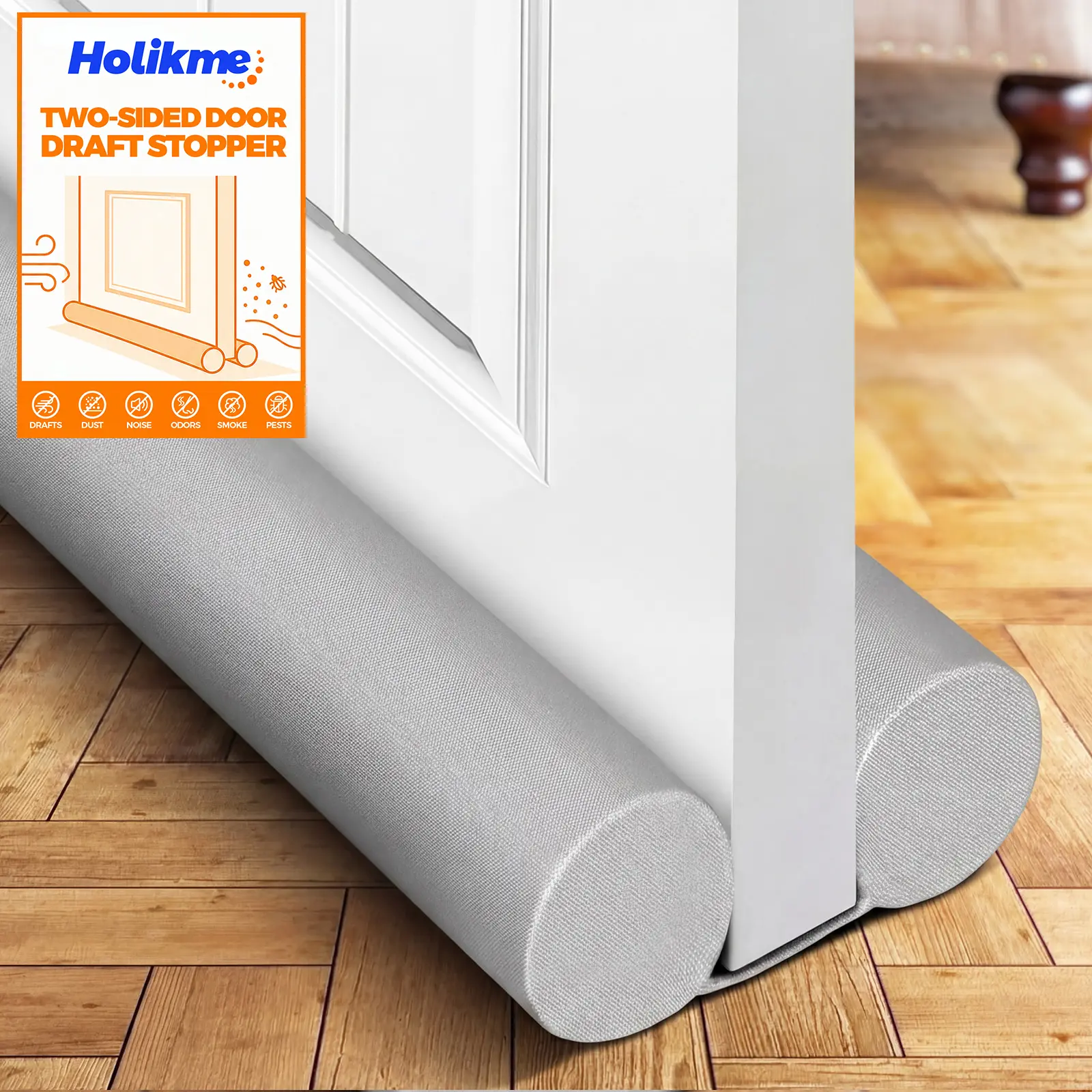 Holikme 36" 2-Pack Door Draft Stopper, Self adhesive weather stripping, Extra Thick Foam Under Door Seal Strip, Door Bottom Weather Stripping Draft Guard for Blocking Cold Air, Wind, Dust & Noise