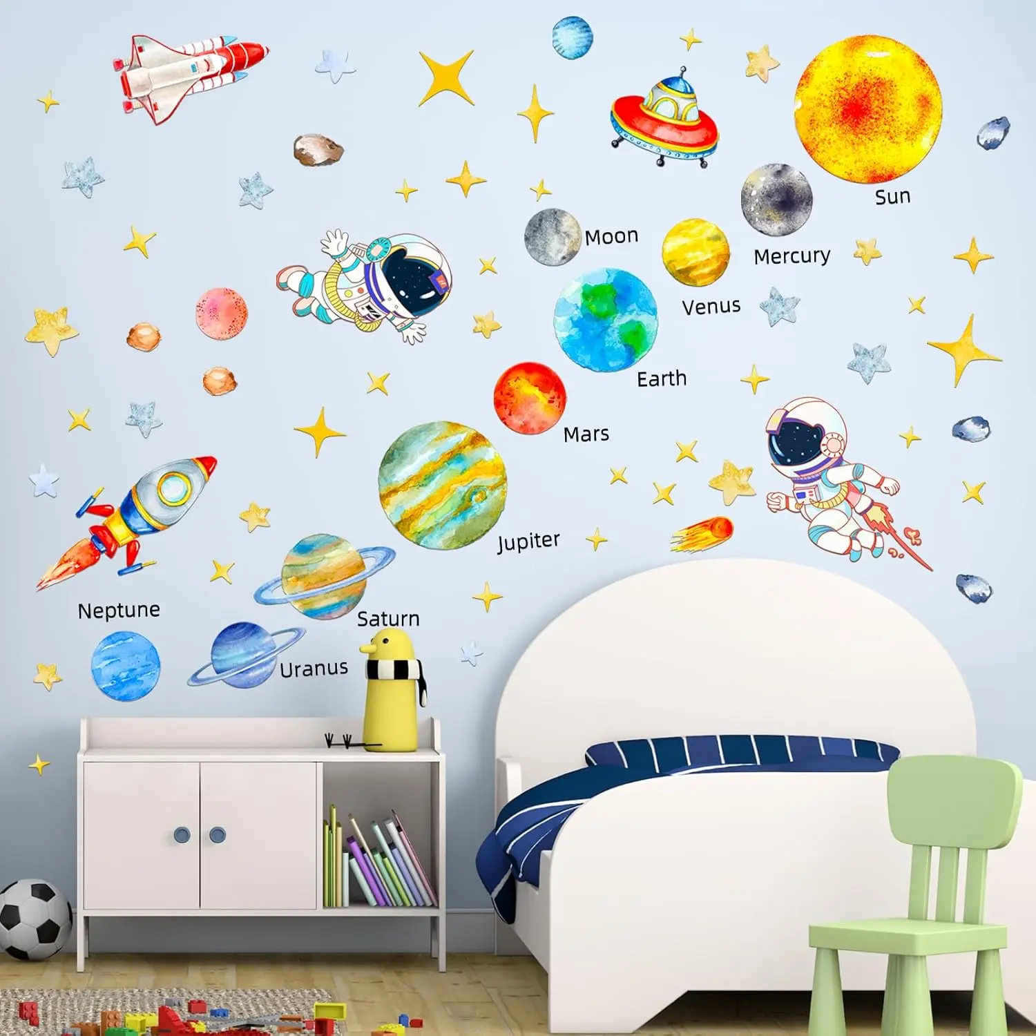 X-WPA56 Solar System Wall Decal, Space Astronaut Wall Stickers, Space Nursery Wall Decor for Kids, Peel and Stick Wallpaper, Wall Decor for Boys Girls Room Pack Adventure