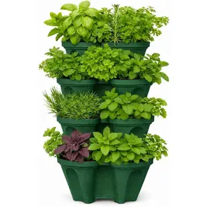Large Vertical Planter Tower - 4 Tier Stackable Garden Planter, 16  Sites, Commercial Grade Strawberry Planter, Heavy Duty Vertical Growing System with Center Support Hole (Deep Forest, Large)
