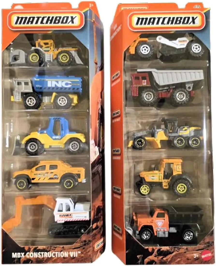 Matchbox MBX Construction Bundle of 2 x 5-Pack Die-Cast Vehicle Set, Ages 3+