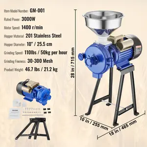 fathersdaygift  VEVOR Electric Grain Mill Grinder, 3000W Spice Grinders, Commercial Corn Mill with Funnel, Thickness Adjustable Powder Machine, Heavy Duty Feed Flour Cereal Mill Wheat Grinders, Dry Grinder