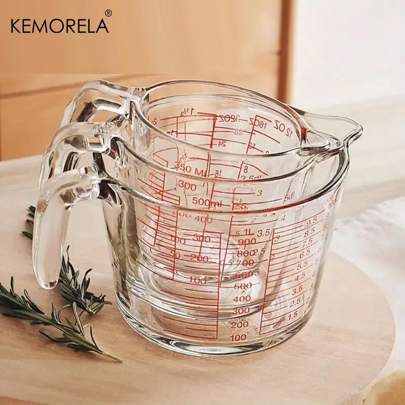 Heat Resistant Glass Measuring Cups Set, Kitchen Measuring Utensils, Measure Cups, Kitchenware, Kitchen Gadgets, Precision Graduated, Ergonomic Handle, Microwave & Oven Safe, Ideal for Baking & Cooking