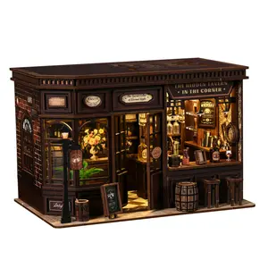Corner Tavern DIY Book Nook Kit with LED Lights – 3D Wooden Puzzle for Adults, 327 Pieces, Vintage Pub-Inspired Diorama for Bookshelves and Desktop Display