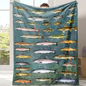 Fish Pattern Flannel Blanket, 1 Count Soft Warm Throw Blanket with Storage Bag, Air-conditioned Room Blanket, Warm Nap Blanket for Home Office Travel