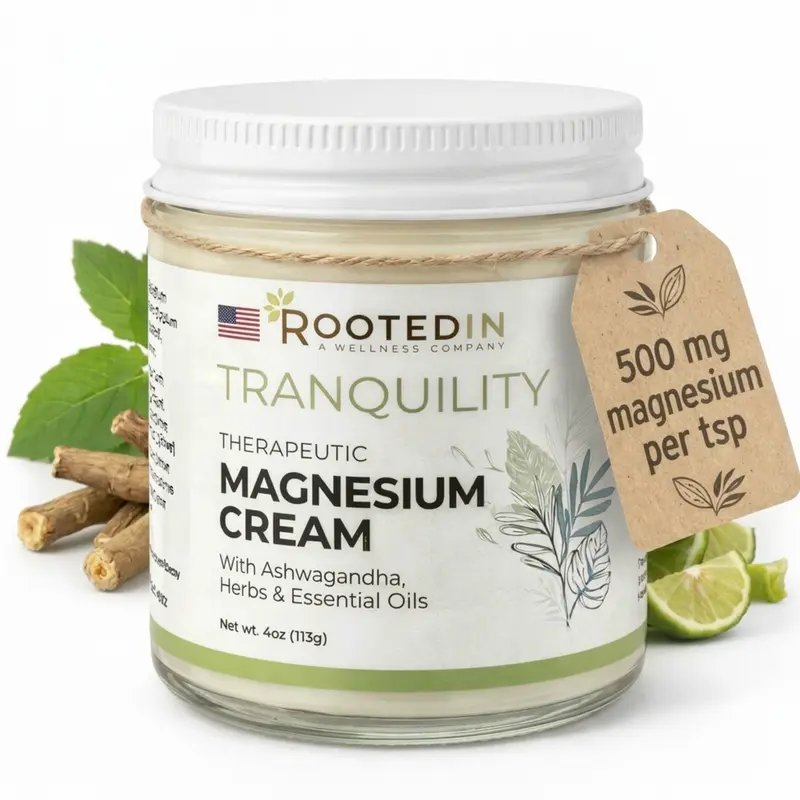 Rooted In Tranquility Cream | 3X Magnesium Energy & Stress Relief | Ashwagandha Infused | Hydrating Body Butter | 4 oz | Plant Based | Moisturizing & Focus Enhancing - Moisture