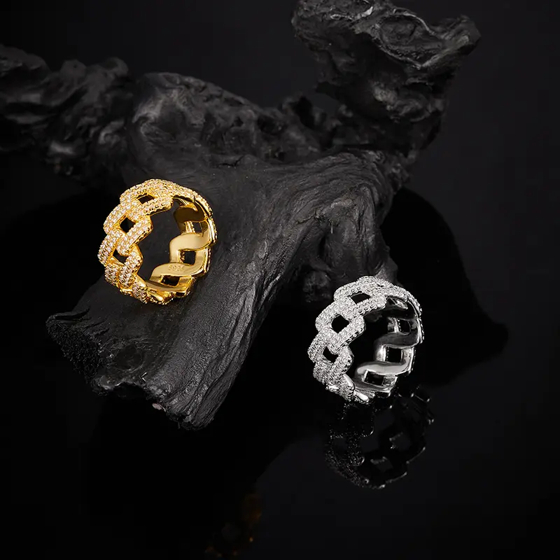 (SR022)S925 Sterling Silver Chain Ring Vintage Design, Sparkling Inlay, Perfect Gift for Women’s Everyday Wear