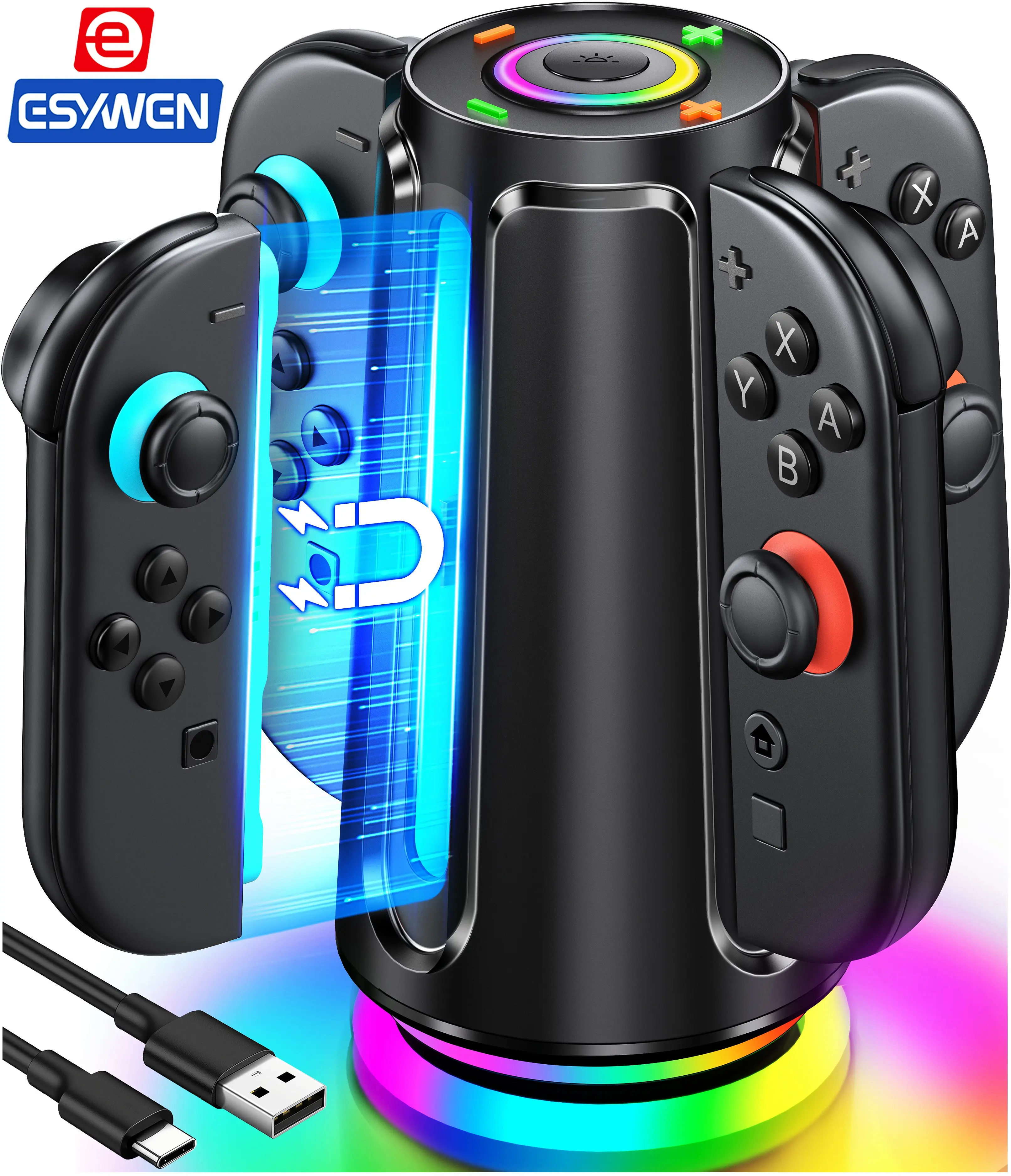 ESYWEN Switch 2 Charging Dock for Nintendo Controller Joy Con 2025 Mocagen Joy-Con 2 Charger Station with Dynamic Light Magnetic Mount for 4 in 1 Accessories Sega Genesis Compatible,back to school,back to school haul