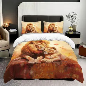 Lion Pattern Bedding Set, 3 Counts/set Including 1 Count Duvet Cover & 2 Counts Pillowcase without Filler, Soft Comfortable Bedding Set for Home Bedroom Hotel, Decorative Bedding Set