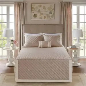 212 MAIN Elegant Cotton Percale Diamond Quilt 4-Piece Tailored Bedspread & Coverlet Set, Khaki - King/California King Size with Fitted Look & Matching Shams