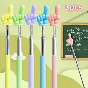 3pcs Strong Finger Shape Extensible Teacher Pen, Durable Pe Material, Multi-Color Options, Portable and Stylish, Classroom Accessories, Funny Teacher Pens
