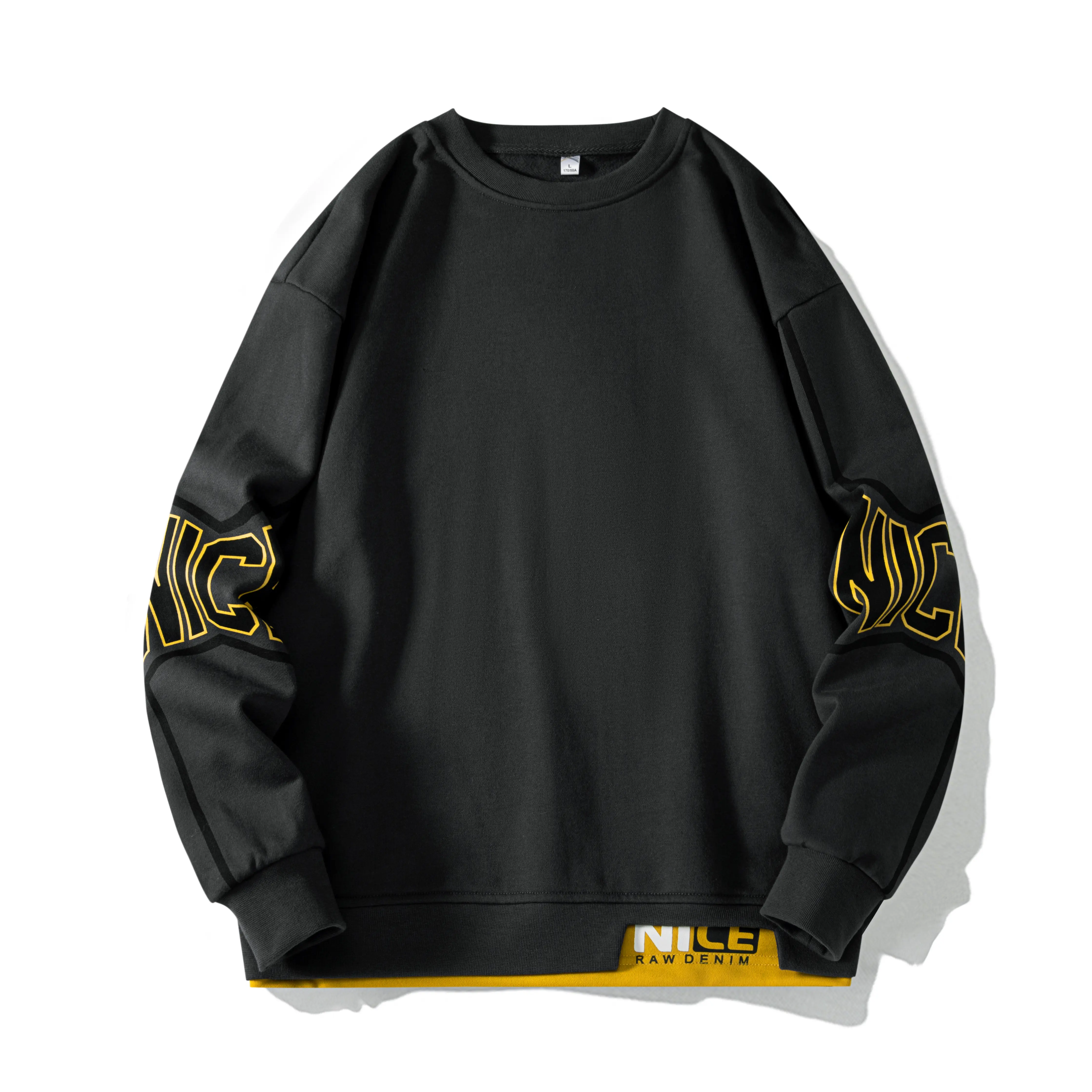 Men's Crew Neck Sweatshirt, Oversized Long Sleeve Pullover Top with Letter Sleeve Detail, Streetwear Casual Sweatshirt for Fall Winter