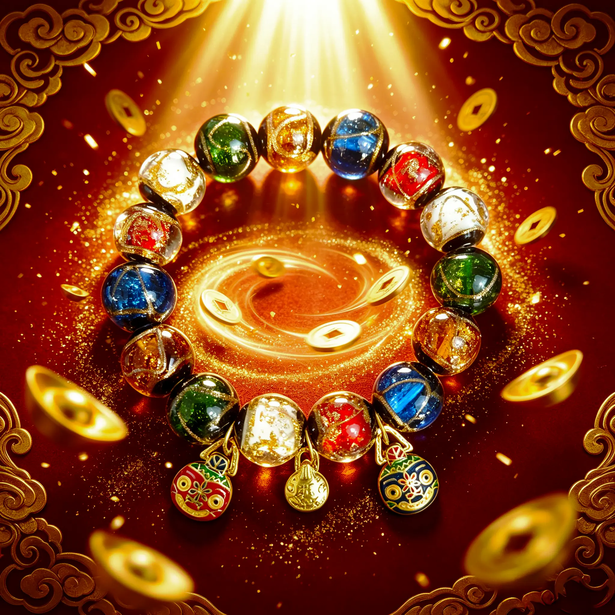 Handmade Craft Glass Bead Bracelet, Colorful Gold Powder-Inlaid, Lightweight, Layered Glow for Daily Wear, Multicolored
