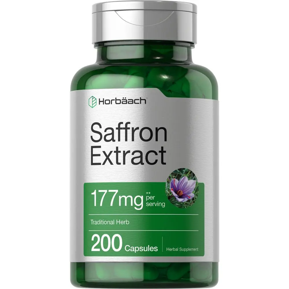 Horbäach Saffron Extract Supplement | 177 mg | 200 Capsules | For Women & Men | Non-GMO, Gluten Free