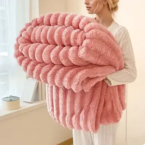Cloud Throw Blanket - Ultra Soft Lightweight Fleece Blanket for All Seasons, Cozy 3D Stripe Plush Couch Blanket, Breathable Fuzzy Throw for Bed & Travel, Home Essentials Mother's Day gift
