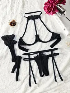 Sexy Lingerie Set with Underwire Thong, Comfortable Elastic Sleepwear, Underwear Women, Perfect for Parties and Romantic Nights, Fit, Underwear Sets