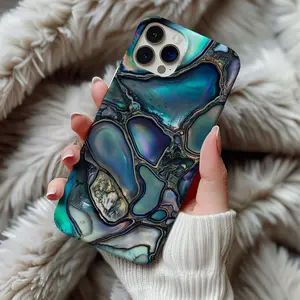 Blue Abalone Sea Shell Mollusk Stained Glass Phone Case Ocean Aesthetic Mermaicore Case Surfer Gift, Magsafe Phone Cases For IP X 11 12 13 14 15 16 S21 S22 S23 S24 S25-Ultra Series