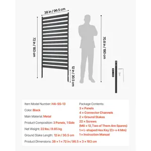 VEVOR Metal Privacy Screen, 38 Wx 60 H Freestanding Modern Privacy Fence, Garden Divider Panel with Extended Ground Stakes Panel Height Adjustable, Freestanding Outdoor Divider for Garden, Indoor