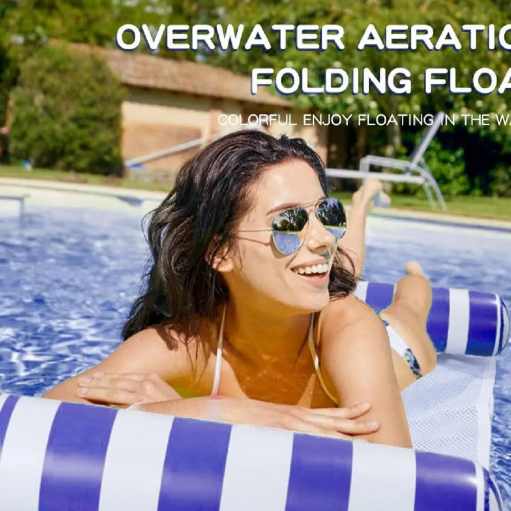 Pool Inflatable Mattress, Adult Floating Bed with Manual Air Pump, Waterproof Bag Included, Portable Lightweight Blue Hammock
