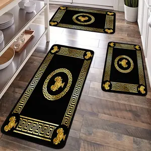 JIT 2/3 pcs simple gold pattern and gold cup design carpet decoration gift. Kitchen carpet set, flannel bedside set floor mats. Slip-resistant washable bedside soft carpet, suitable for kitchen, laundry room, corridor floors, running pad carpet.