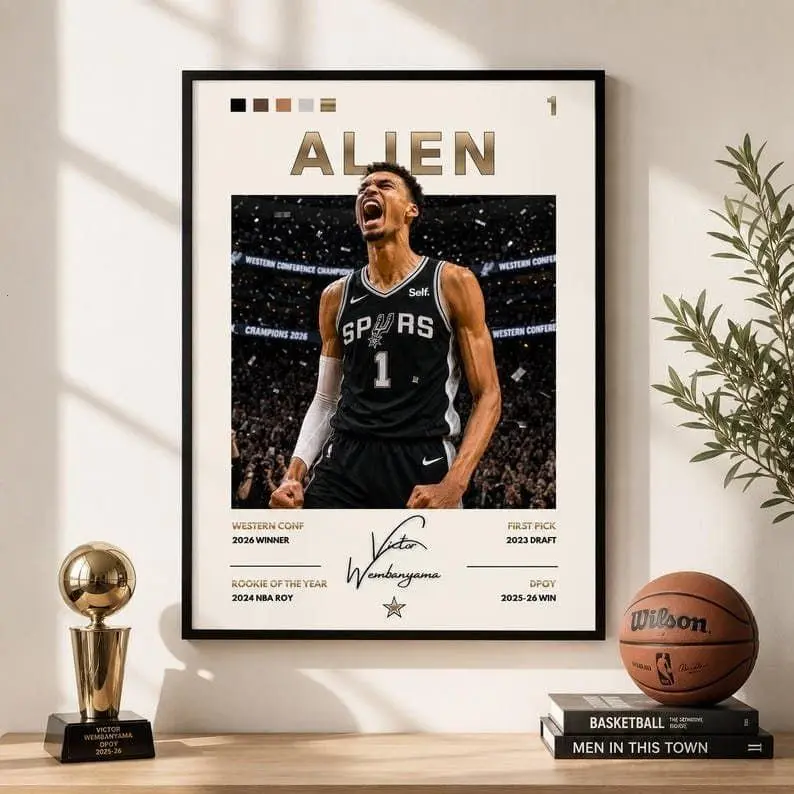 Wembanyama Resin Paper Poster Print - San Antonio Spurs Basketball Graphic Photo, 2026 NBA Western Conference Champions Wall Art, Home Decor Gift for Rooms