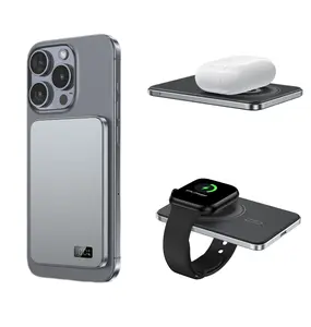 WESECUU 3-in-1 Magnetic Wireless Power Bank 5000mAh Ultra-Thin MagSafe 15W Wireless & PD 20W Fast Charging for Phone Watch Earbuds Compact Cable Metallic Protection