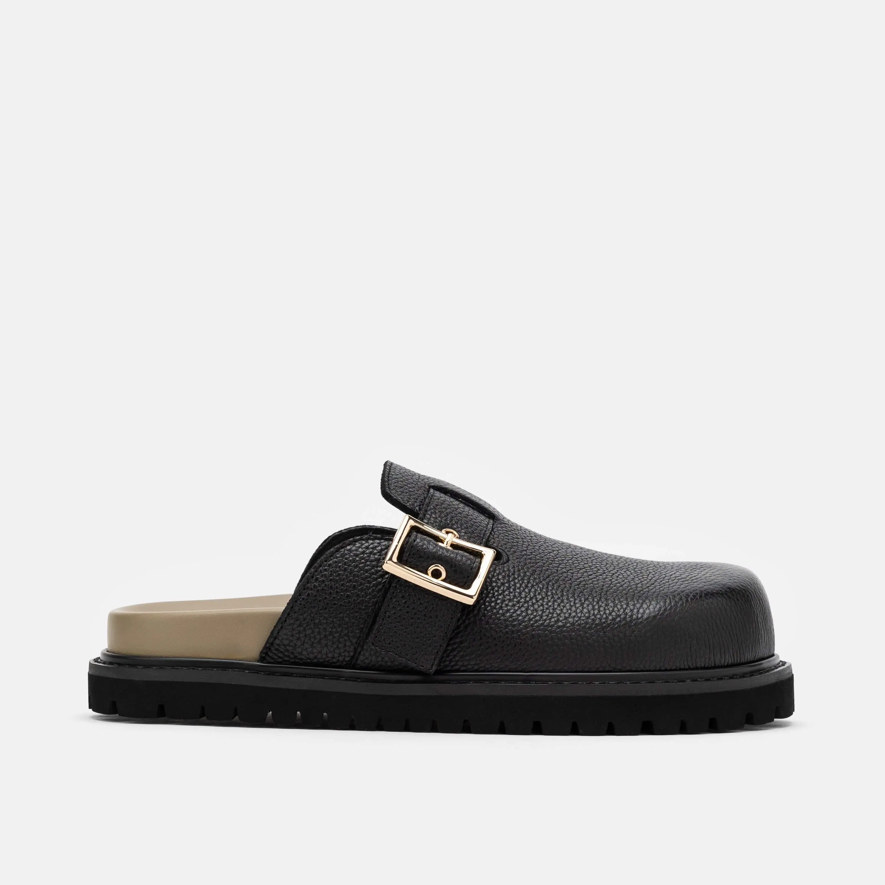 Shiloh Black Leather Clogs
