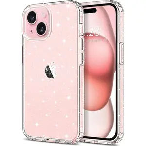 Entronix Glitter Clear Case for iPhone 15 Plus, Crystal Clear Sparkly Bumper Cover Smartphone Cellphone