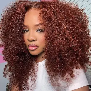 OQ HAIR #33 Ginger Color Kinky Curly Wear Go Glueless Wig With Drawstring Pre-cut Lace Wig 7x5 Lace Frontal Wig Preplucked with Natural Hairline