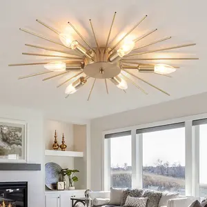 Garwarm 6-Lights Sputnik Light Fixture Flush Mount Gold Ceiling Lights Modern Firework Metal Ceiling Lighting Chandelier for Farmhouse Dining Room Bedroom Hallway Living Room E12 - Interior Design Home Decor