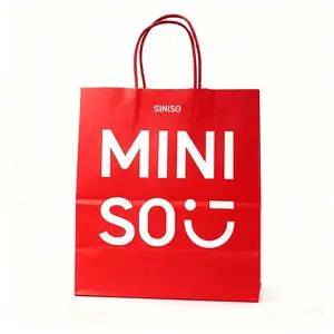 MINISO Shopping Paper Bag,Cute Printed Design, Eco-Friendly & Portable,Ideal for Daily Shopping & Gift Packaging,Gift Bag,1PC(Red)