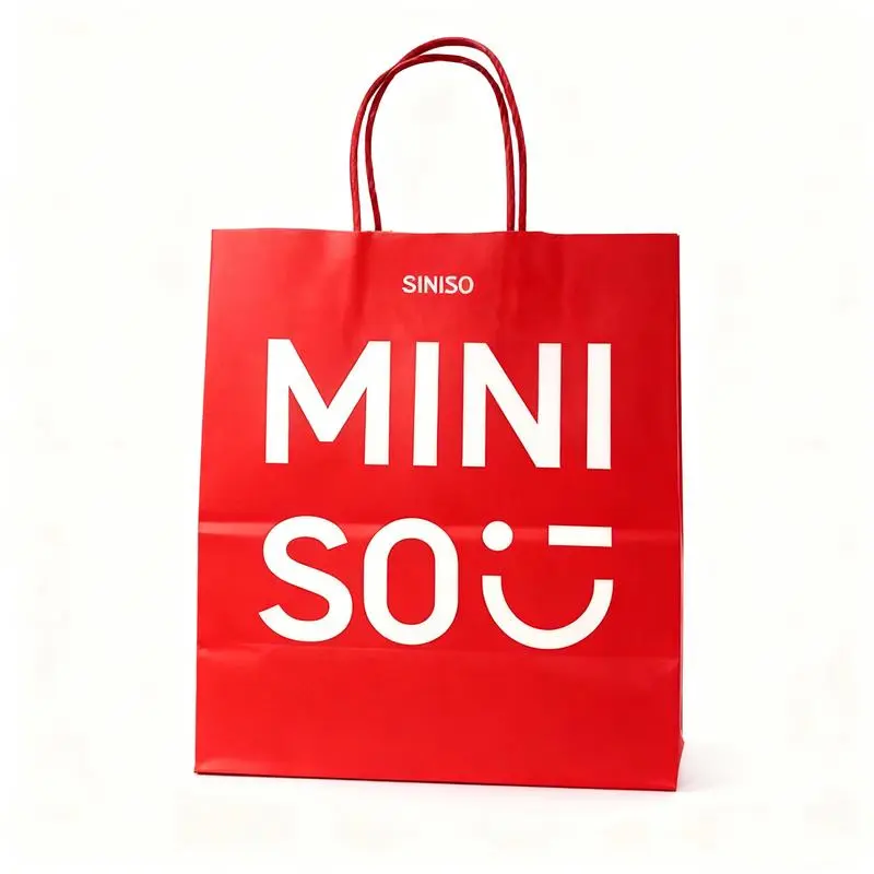 MINISO Shopping Paper Bag,Cute Printed Design, Eco-Friendly & Portable,Ideal for Daily Shopping & Gift Packaging,Gift Bag,1PC(Red), Shopping Bags For Groceries, Eco Conscious Bags