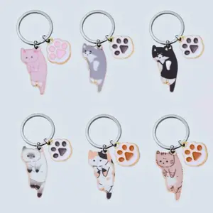 Cute Cats Metal Charm Paw Pets Keychain valentine day valentines  keychain