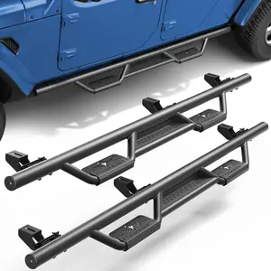 Running Boards Compatible with 2020-2026 JEEP WRANGLER JT 4 DOORS,Two Stairs Step,Powder-Coated Black Carbon Heavy-Duty Steel Nerf Bars, Carbon Steel, Drill-Free