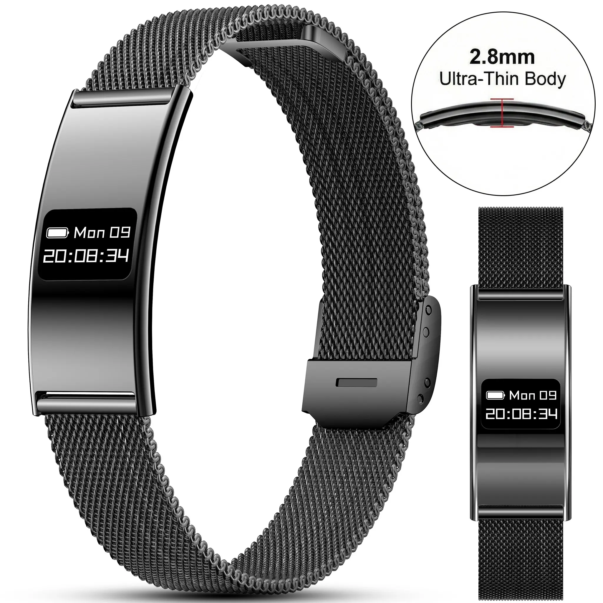JIAYAOO Smart Bracelet, Wearable, for Men Women, 2.8mm Slim Body, 24H Real-Time Health & Sleep Monitoring, Heart Rate Monitor, IPX8 Waterproof, Multiple Exercise Modes, Shake to Take Photo, Nylon Band Gift, Fitness Tracker Compatible with iPhone Android