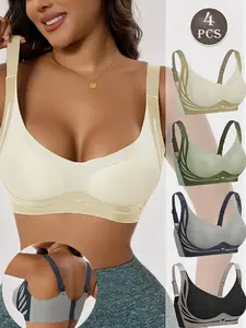 5PCS-Women's Winter Warm Soft Support Seamless Bra, Non-Wired Comfort Thin Cup, Fitted Backless Lingerie, All Seasons Casual Wear