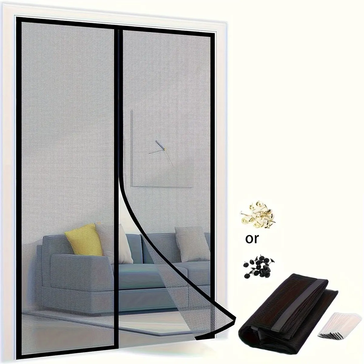 Magnetic Self-Seal Mosquito Screen Door, Tool-Free Installation, Dual Fixing, Pet-Friendly, Energy Efficient, Modern Design, Magnetic Closure Door