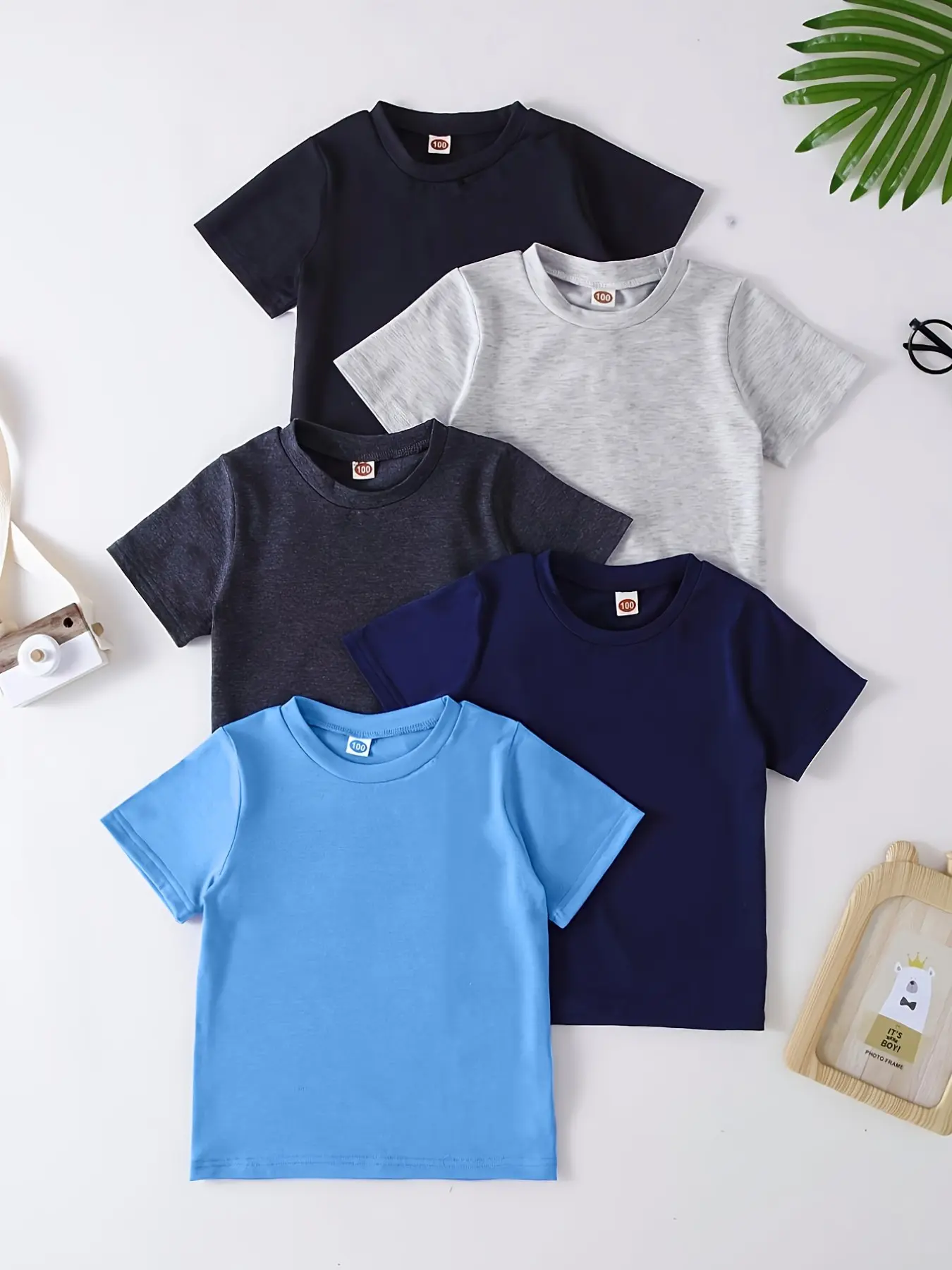 5-Pack Baby Boys' Casual Plain Short Sleeve Solid Color Tops, Soft Comfortable Knit Fabric, Long Slim-Fitting T-Shirt, Ideal for Daily Wear, Newborn Clothes