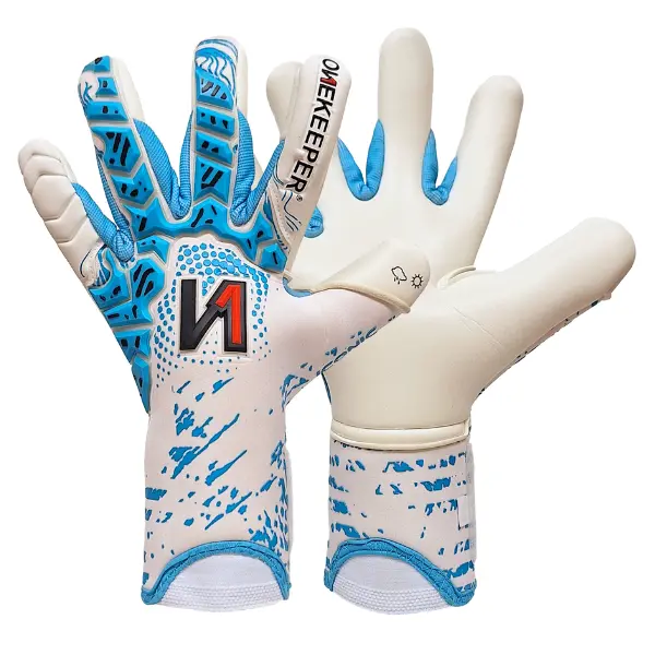 ONEKEEPER Iconic Roll Negative-Cut Blue Pro-Level Goalkeeper Gloves - Slim Fit, 3.5 Mm German Contact Latex Grip, Firm Backhand, Short Elastic Strap, Round Top, Unisex, Multi-Size, All Seasons