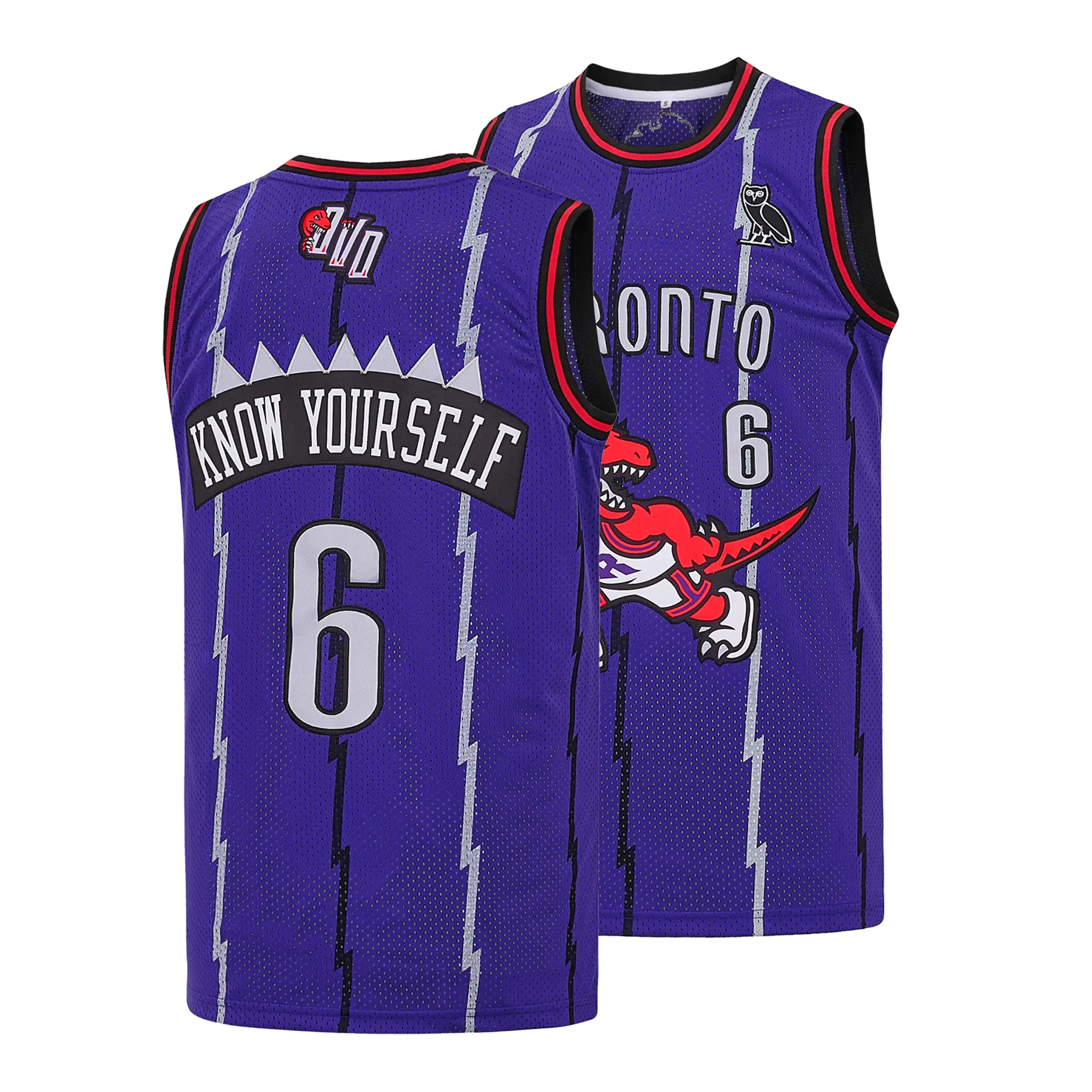 Men’s Purple Lightning OVO Toronto  #6 Basketball Jersey Vintage Dinosaur “Know Yourself” Fully Embroidered Hip Hop Streetwear Sleeveless Tank Top